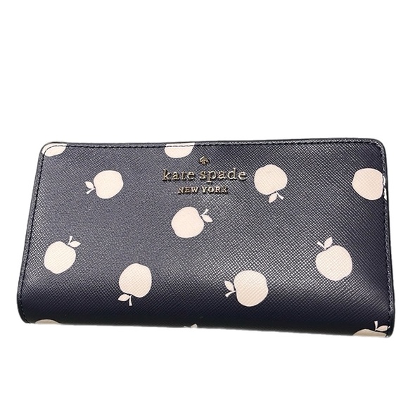 Kate Spade Staci Orchard Toss Print Large Slim Bifold Wallet Blazer Blue - Picture 1 of 6